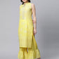 Ahalyaa Women Yellow Colour Pure Cotton Glitter Print Kurta Palazzo Set | Swadesiicart