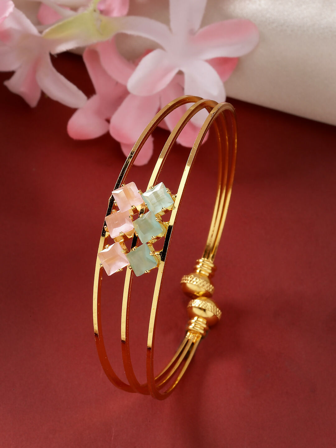 NVR Women's Gold-Polished CZ Stone-Studded Cuff Bracelet - Swadesiicart