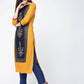 Aniyah Rayon Block Printed Straight Kurta In Mustard And Blue (AN-119K) - Swadesiicart
