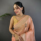 Joban Fashion Peach Handloom Banarasi Organza Silk Khatali Butta Work Saree | Swadesiicart