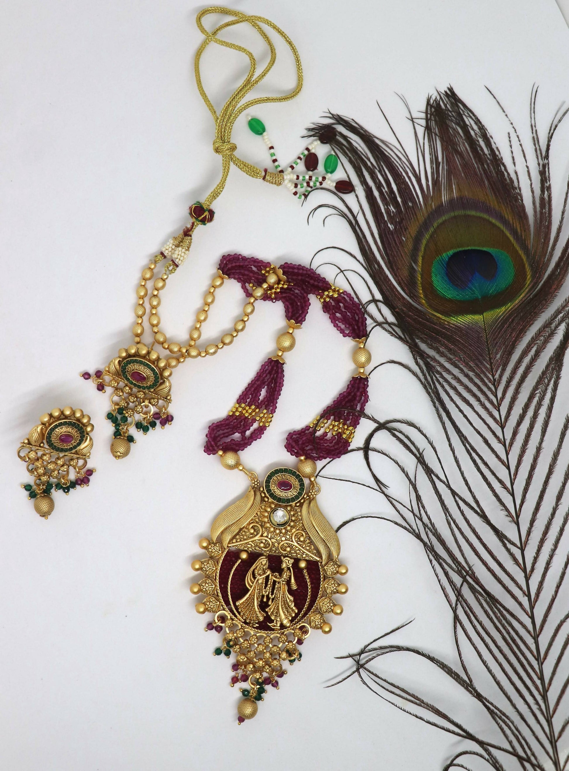 Joban Fashion Magneta With Rajwadi Polish Necklace Set | Swadesiicart