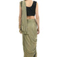 All Season Wear Olive Green And Black Ruffled With Blouse Ready To Wear Saree