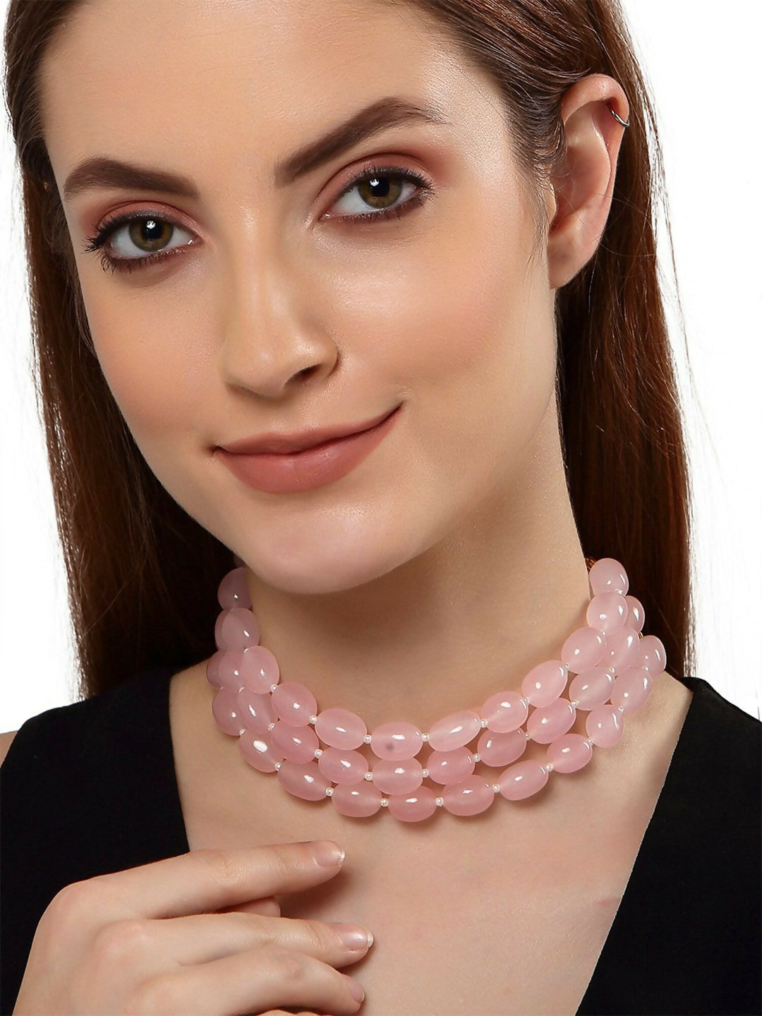 Pink Crystal Fancy Layered Choker Necklace By House of Ree | Swadesiicart