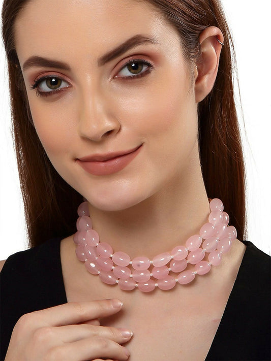 Pink Crystal Fancy Layered Choker Necklace By House of Ree | Swadesiicart