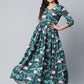Ahalyaa Women Dark Green Crepe Digital Print Dress | Swadesiicart