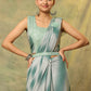 Sea Green Polyester Solid Ready to Wear Saree with stitched Blouse - Aayan | Swadesiicart