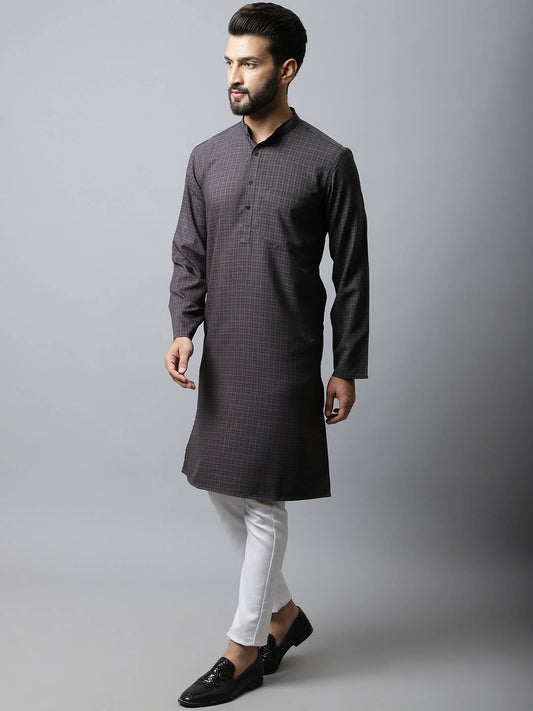 Even Apparels Black Color Pure Cotton Men's Kurta With Band Collar (CHK1166) | Swadesiicart