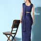 Blue Imported Crush Lycra Texture Pattern Ready to Wear Saree with stitched Blouse - Nirvana | Swadesiicart