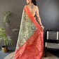Joban Fashion Brick Red Floral Motifs Banarasi Silk Sarees | Swadesiicart
