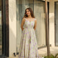 Lorenvalley Cream Rayon Floral Print Fit & Flare Gown - Swadesiicart