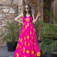 Lorenvalley Magenta Rayon Floral Print Fit & Flare Gown - Swadesiicart
