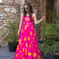 Lorenvalley Magenta Rayon Floral Print Fit & Flare Gown - Swadesiicart