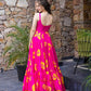 Lorenvalley Magenta Rayon Floral Print Fit & Flare Gown - Swadesiicart