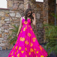 Lorenvalley Magenta Rayon Floral Print Fit & Flare Gown - Swadesiicart