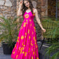 Lorenvalley Magenta Rayon Floral Print Fit & Flare Gown - Swadesiicart