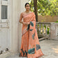 Vishnu Weaves Women's Orange Cotton Silk Saree with Blouse - Swadesiicart
