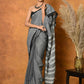 Very Much Indian Handloom Pure Cotton Saree With Sleek Border - Grey | Swadesiicart