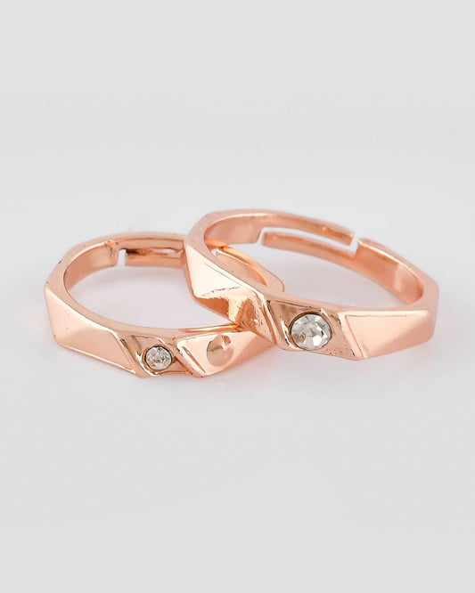 VOJ Stainless Steel Cubic Zirconia Rose Gold-Polished Adjustable Ring Set for Couple | Swadesiicart