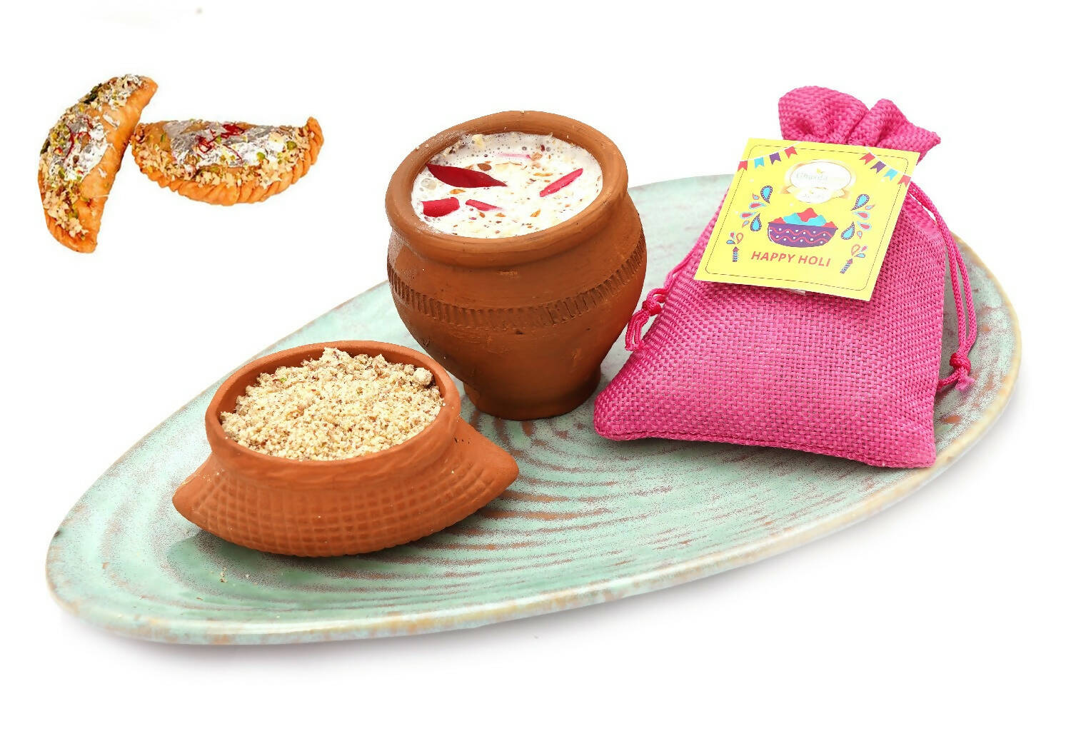 Ghasitaram Holi Gifts Sweets - Herbal Thandai Powder with Holi Gujiya Sweets | Swadesiicart