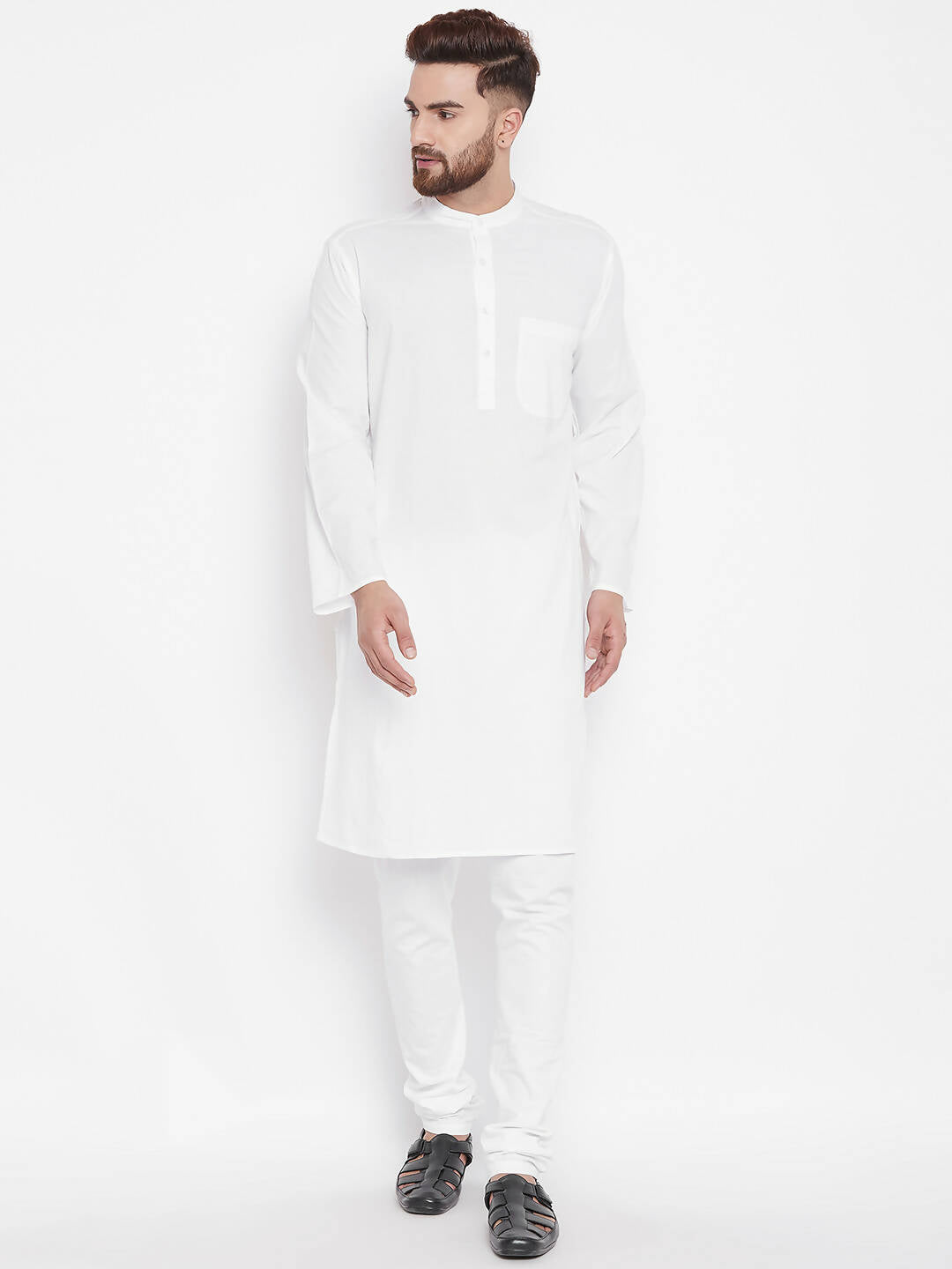 Even Apparels White Color Pure Cotton Band Collar Men's Kurta | Swadesiicart
