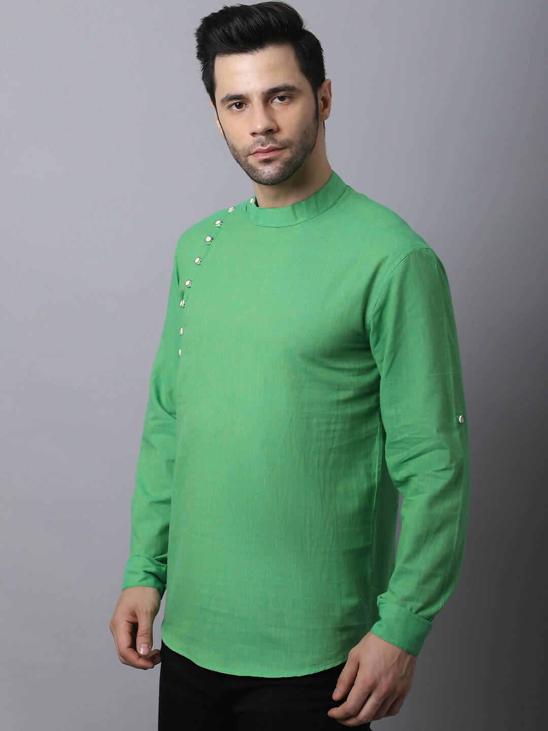 Even Apparels Green Pure Cotton Men's Kurta With Side Placket | Swadesiicart