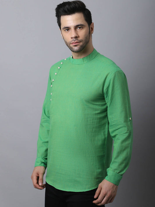 Even Apparels Green Pure Cotton Men's Kurta With Side Placket | Swadesiicart