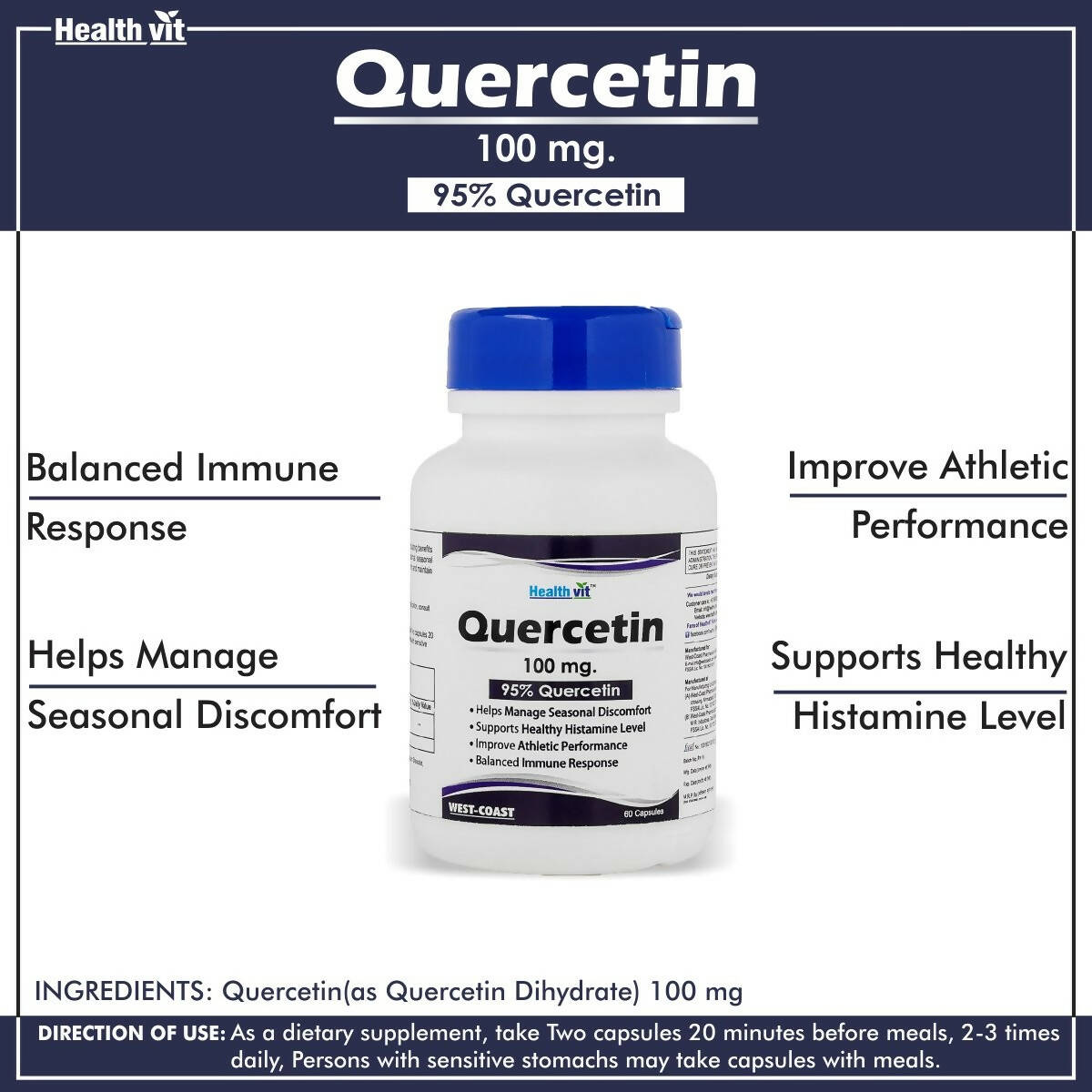 Healthvit Quercetin 100mg Capsules - Swadesiicart