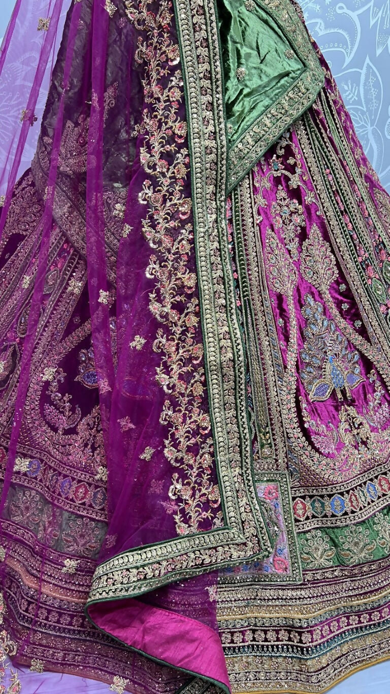 Jyoti Fashion Women's Purple Velvet Fancy Patch, Multi Thread Embroidered, Zircon Diamond, Sequins Work Wedding Lehenga Choli | Swadesiicart