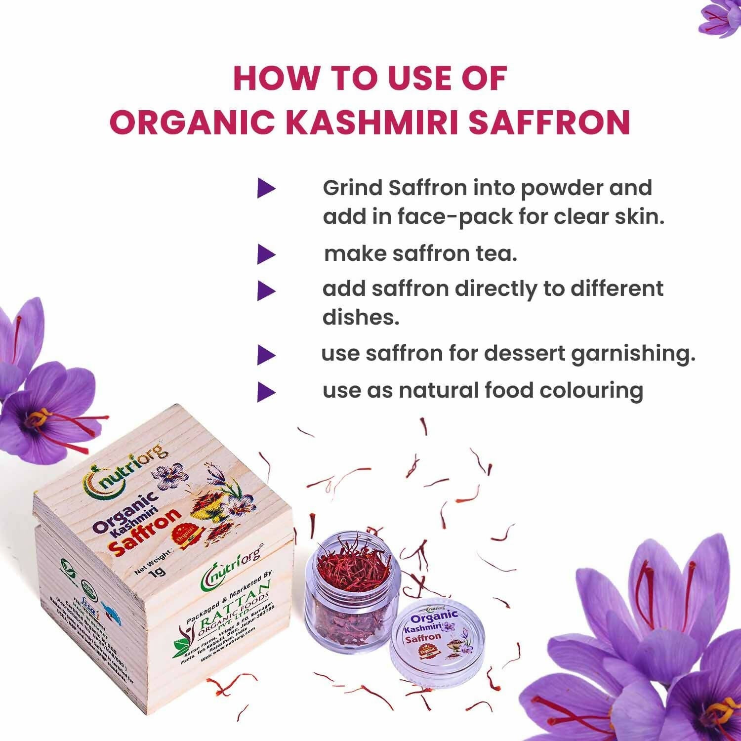 Nutriorg Certified Organic Kashmiri Saffron - Swadesiicart