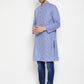 Even Apparels Blue Color Pure Cotton Long Men's Kurta With Band Collar | Swadesiicart