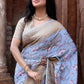 Joban Fashion Light Blue Crepe Chiffon Pure Handloom Banarasi Silk Saree | Swadesiicart