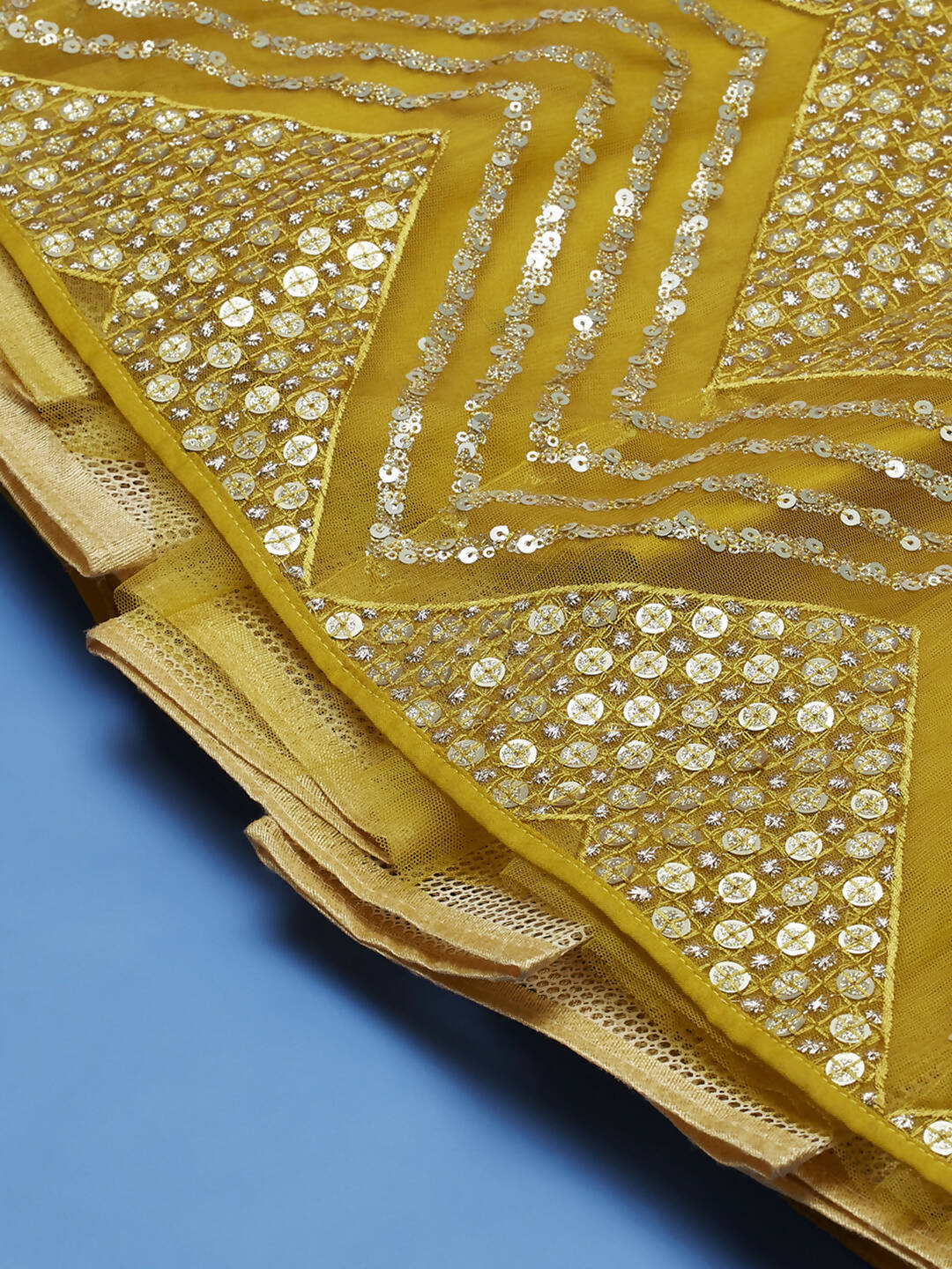 House of Panchhi Mustard Net Sequinse Work Lehenga & Blouse, Dupatta | Swadesiicart