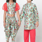 Lil Drama Golden Weaves Blue Crop Top With Dhoti Co-Ordinate Set - Swadesiicart