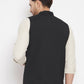 Even Apparels Black Merino Men's Nehru Jacket-Contrast Lining-Inbuilt Pocket Square | Swadesiicart