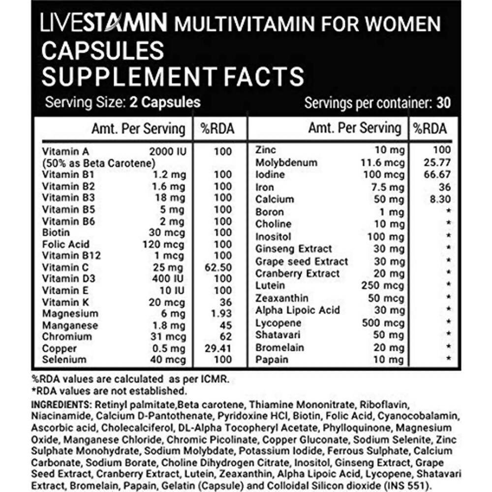 Livestamin Multivitamins & Minerals For Women Capsules - Swadesiicart