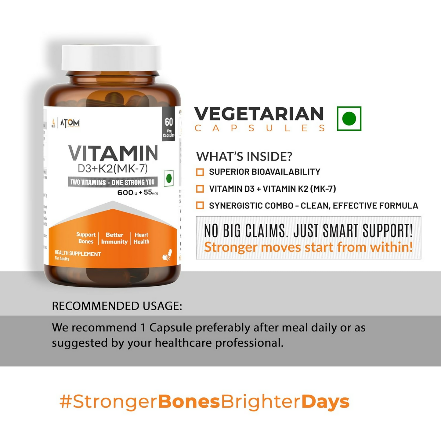 As-It-Is Atom Vitamin D3 & K2 (Mk-7) Veg Capsules | Swadesiicart