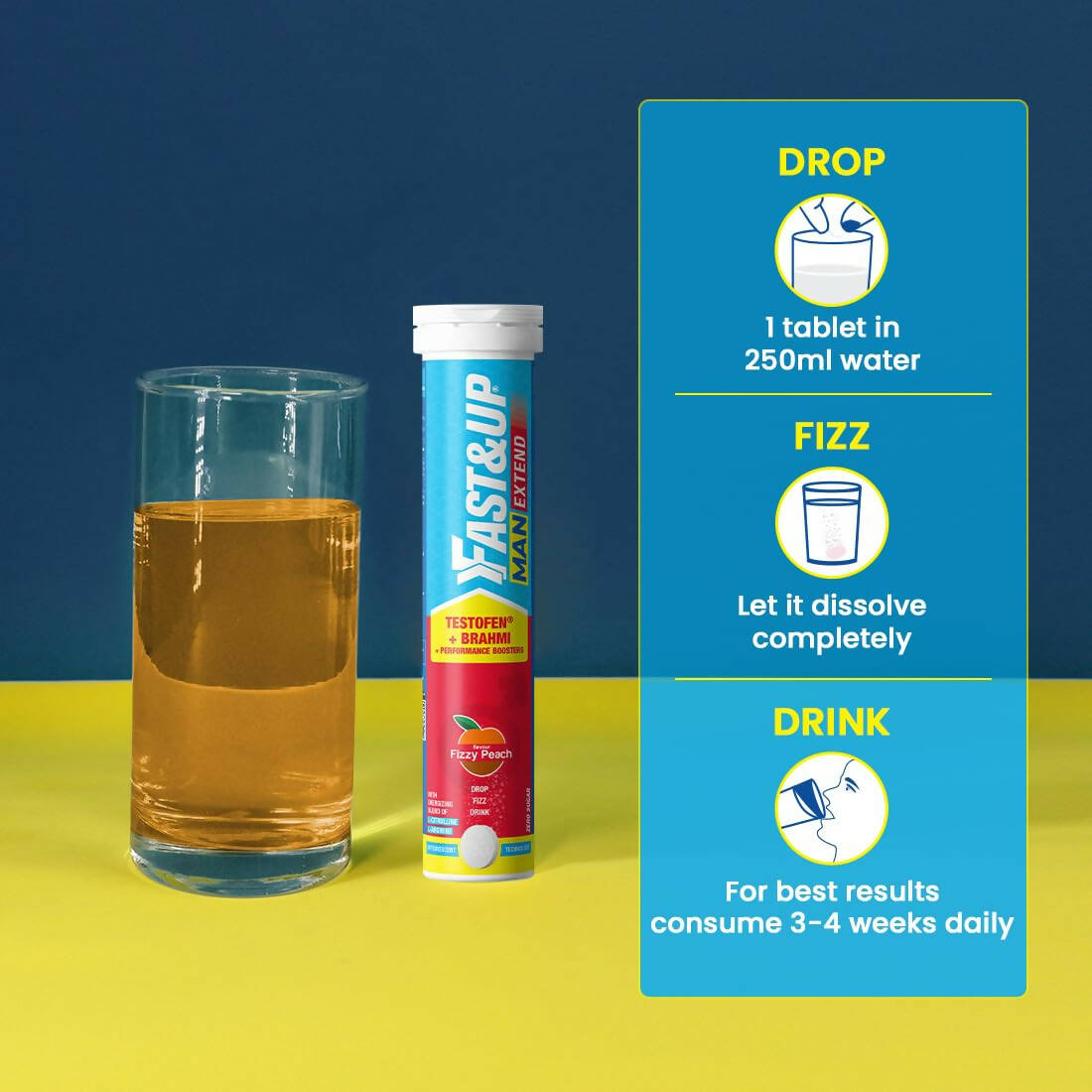 Fast&Up Man Extend Effervescent Tablets - Peach Flavor - Swadesiicart