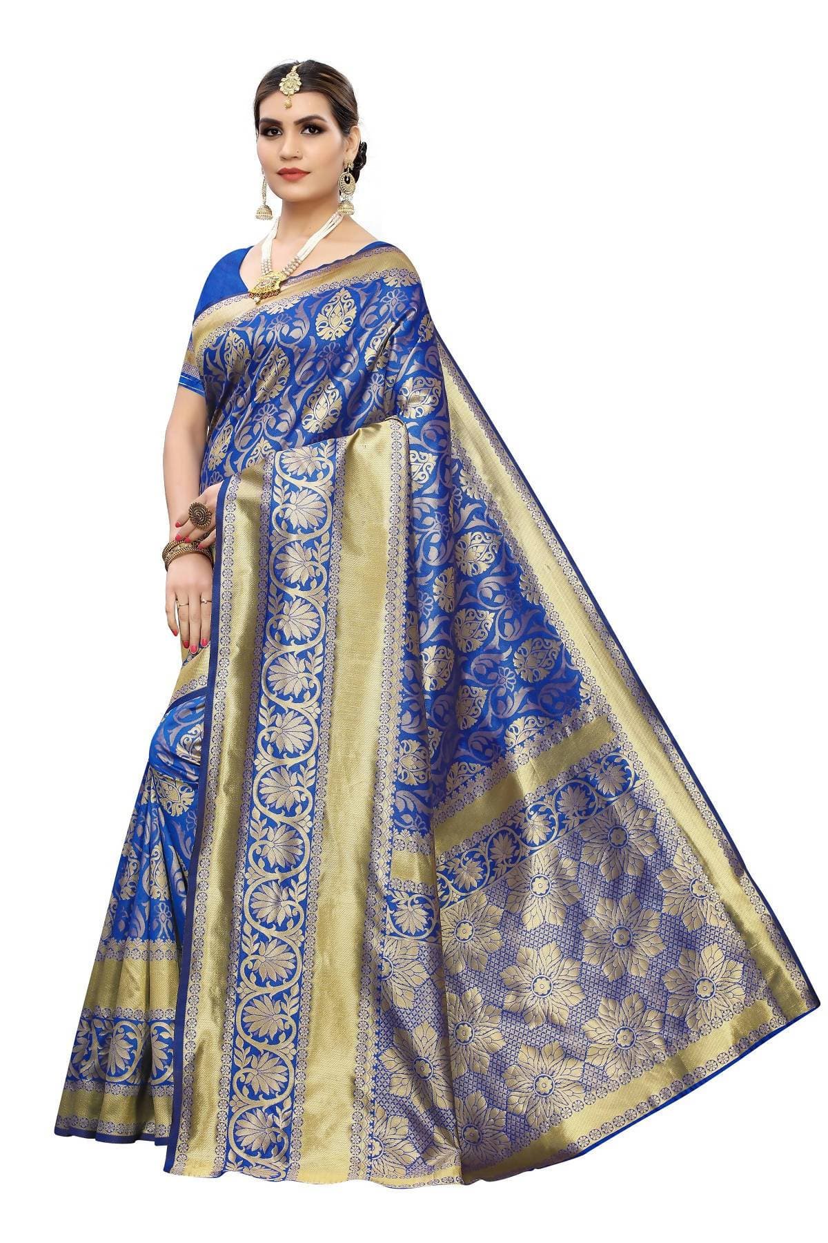 Vamika Banarasi Jaquard Blue Weaving Saree | Swadesiicart