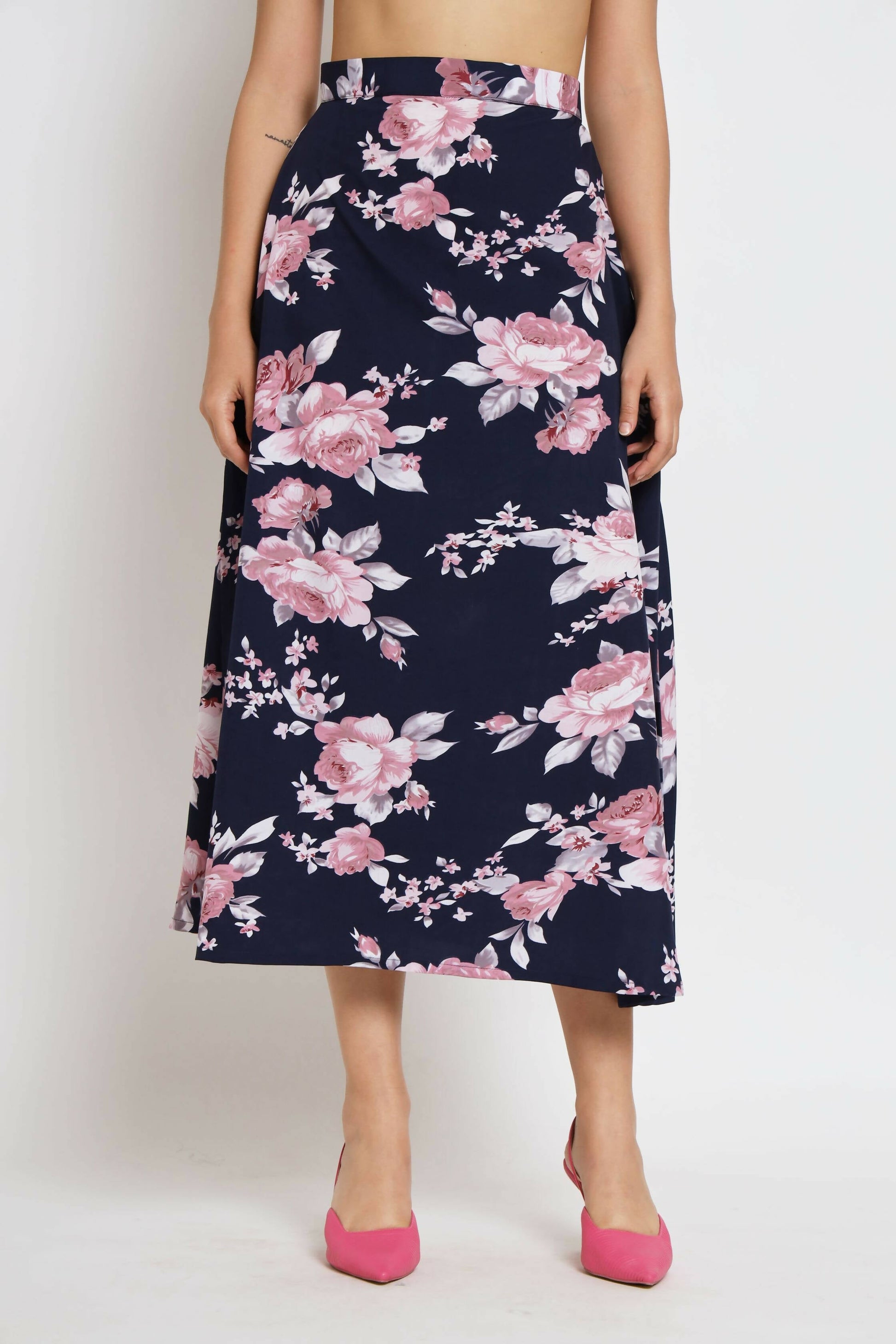 Blue Crepe Floral Printed Top with Matching Skirt - Shivani