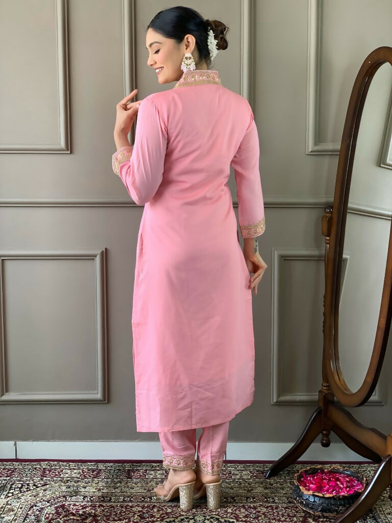 Partywear Designer Viscose Silk Blend Pink Stitched Suit With Dupatta - Tanisha | Swadesiicart