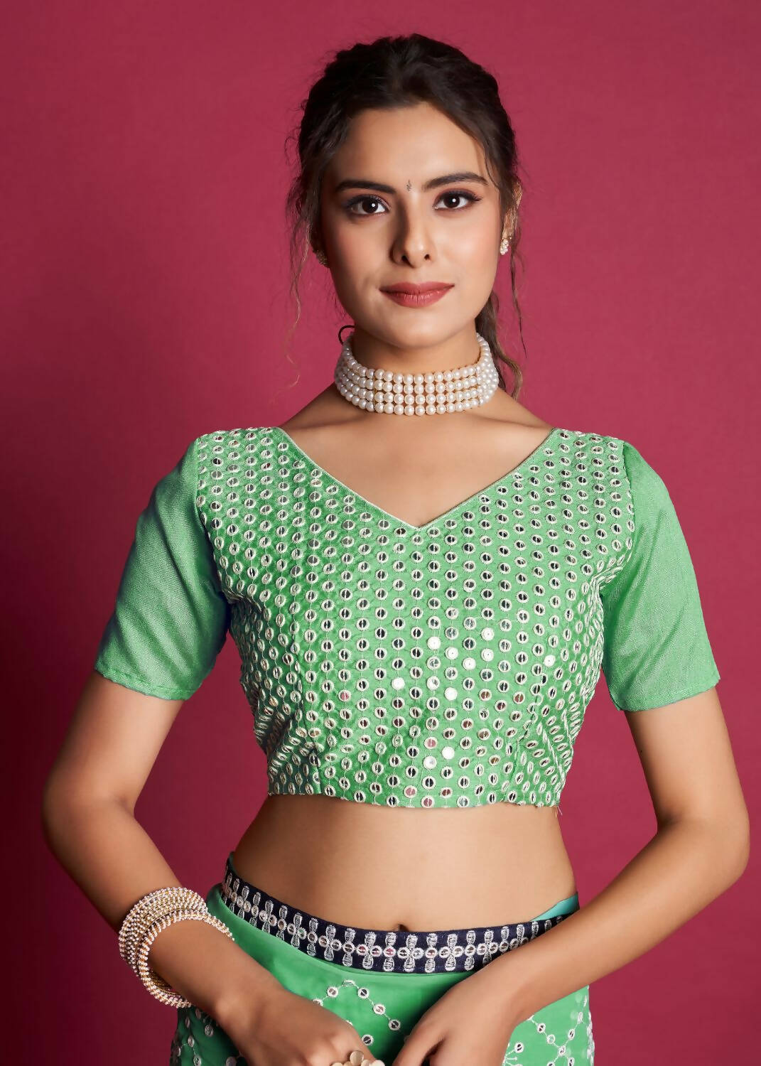 Vamsee Green And Blue Georgette Designer Saree - Swadesiicart