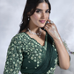Green Two Tone Satin Silk Designer Ready to wear saree with stithced Blouse - Mohmanthan Aura | Swadesiicart
