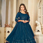 Jyoti Fashion Women's Rama Georgette Embroidered Anarkali Kurta Pant Set With Dupatta | Swadesiicart