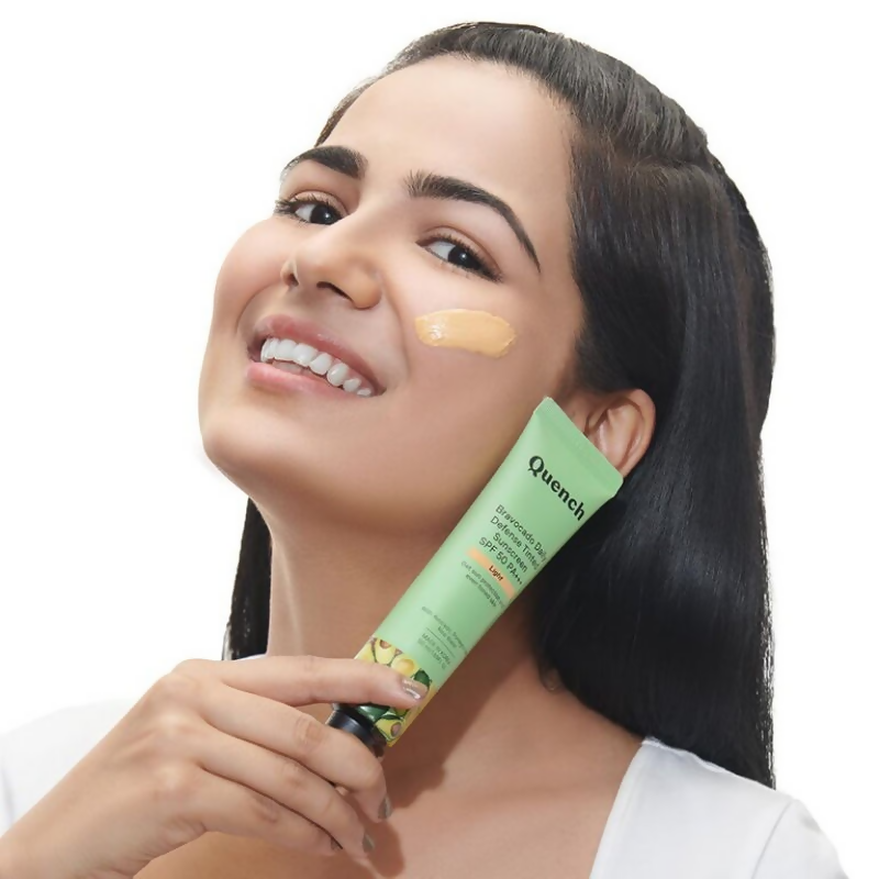 Quench Vitamin E Tinted SPF 50 Sunscreen PA+++ with both Mineral & Chemical Actives (Light) | Swadesiicart