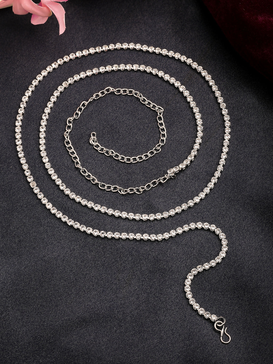 NVR Women's Silver-Plated AD-Studded Kamarbandh Waist Chain | Swadesiicart