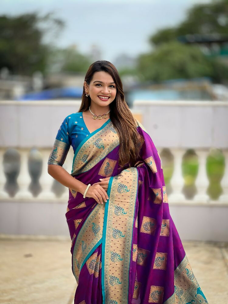 PR Fashion Magenta Soft Banarasi Silk With Zari Weaving Meenakari Design Saree | Swadesiicart
