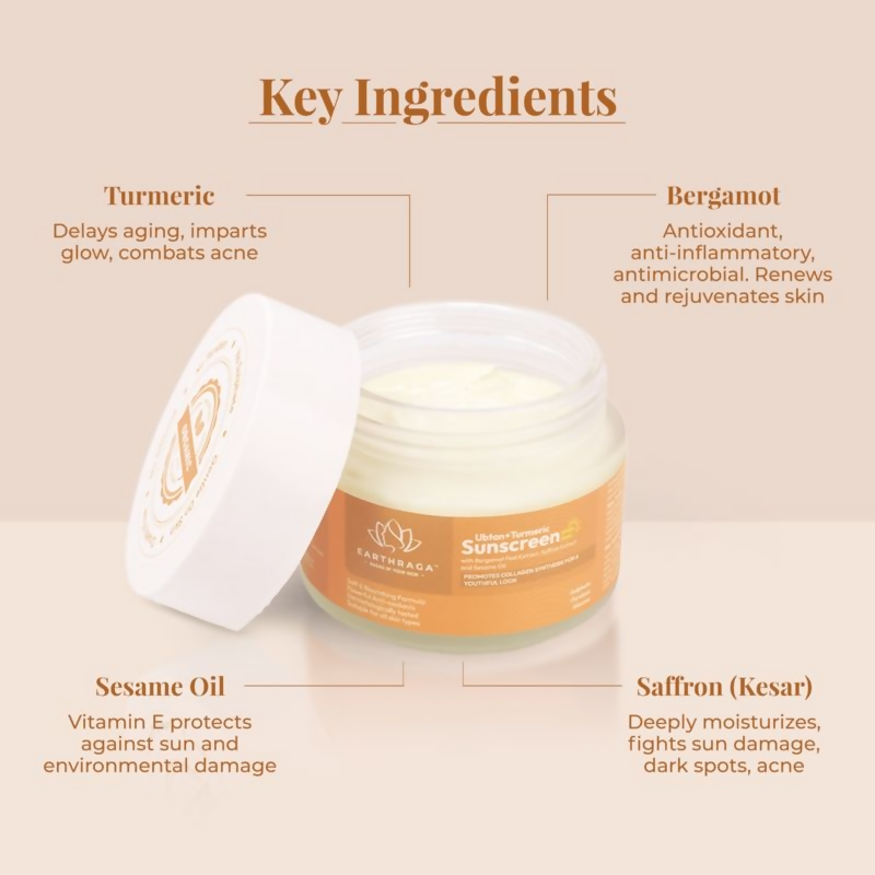 Earthraga Ubtan + Turmeric SPF 50 Matte Sunscreen | Swadesiicart