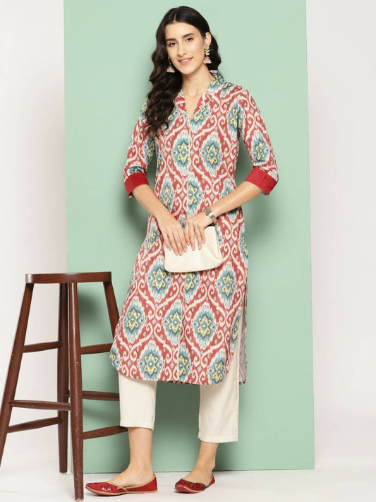 Ahalyaa Women's Traditional wear Kurta - Red | Swadesiicart