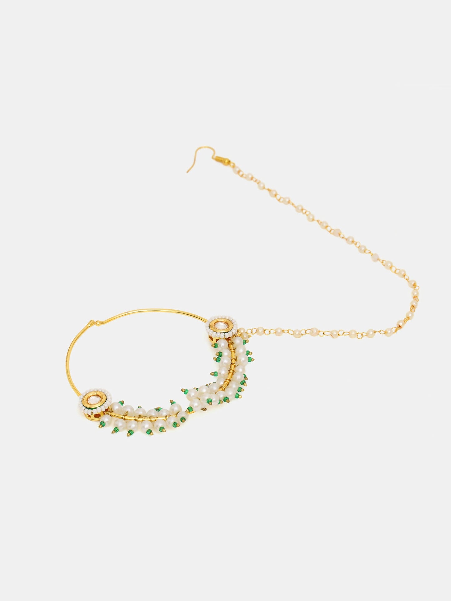 Ruby Raang 22k Gold Polished Kundan Maharani Nose Ring (Clip On) | Swadesiicart