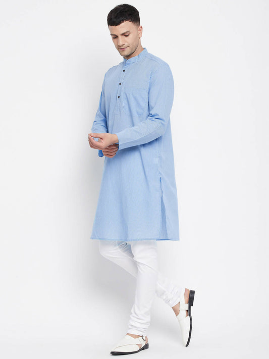 Even Apparels Blue Pure Cotton Men's Kurta With Band Collar | Swadesiicart